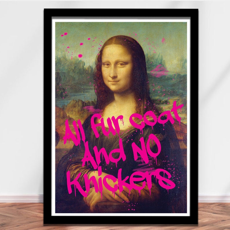 CHEEKY MONA LISA Graffiti Art Print. Pink Wall Art, Street Art, Pop Art, Classic, Quirky, Unique, Gallery Wall, Funny, Parody, Naughty, 