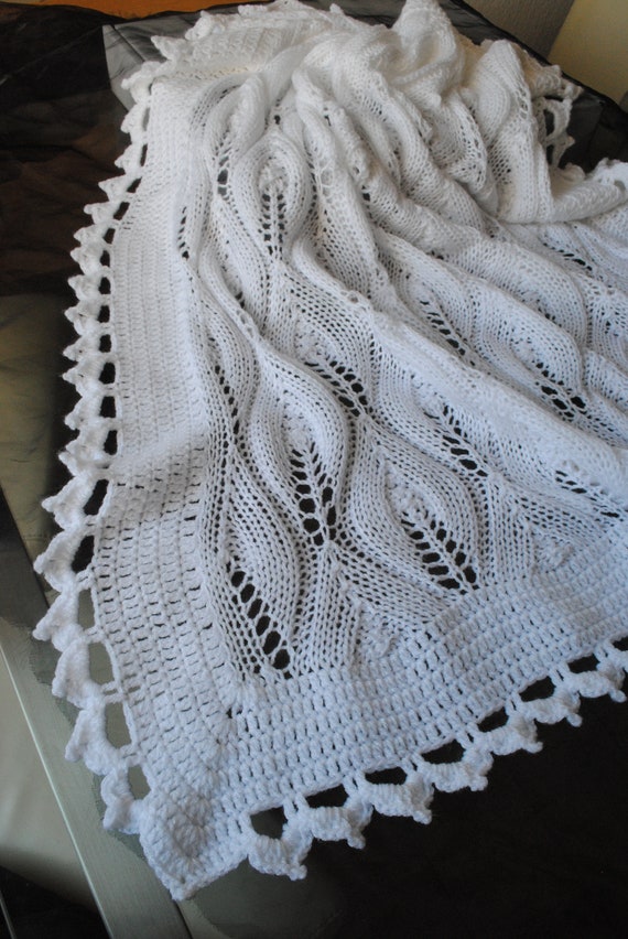 Hand Knitted Baby Shawl Blanket Christening Baby Shower Gift