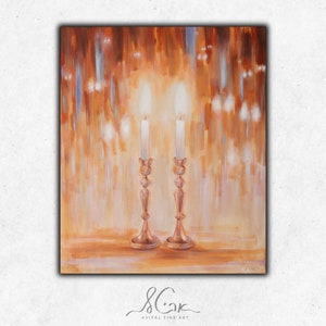 Shabbat Candles Painting, Shabbos Candlesticks Canvas, Shalom, Meaningful Jewish Wall Art, הדלקת נרות Judaica, Giclée PRINT