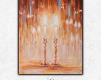 Shabbat-Kerzen Malerei, Shabbos Kerzenhalter, Shalom, Bedeutungsvolle Jüdische Wandkunst, Giclée-DRUCK
