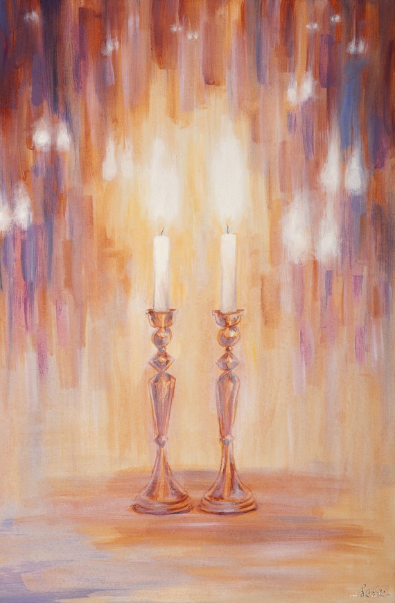 Shabbat Candlesticks Painting Shabbos Candle Lighting - Etsy