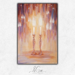 Shabbat kandelaars schilderen, Sjabbat kaarsverlichting zegen, Joodse muurkunst, judaica cadeau, judaïsche schilderij, Giclée canvas PRINT