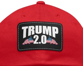 Trump 2.0 Hat, Trump 2024 Hat, Trump Cap, Trump Rally, Trump Accessories, Red Hat, Trump For President, 2024 Election Leather Patch