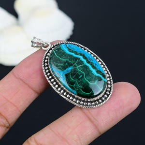 Pendentif malachite naturelle en argent sterling 925, forme ovale, pierre précieuse malachite, pendentif fait main, pendentif en argent, cadeau pour elle