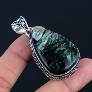 Handmade Seraphinite Gemstone Pendant: 925 Sterling Silver Designer Jewelry