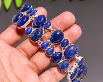 Pulsera de lapislázuli natural - Pulsera de plata de ley 925 - Regalo de cumpleaños - Joyería de piedras preciosas