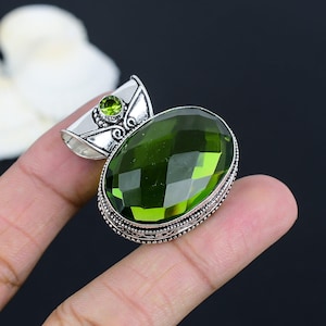 Beautiful Peridot Pendant 925 Sterling Silver Pendant Oval Shape Peridot Gemstone Handmade Pendant Designer Silver Pendant Anniversary Gift