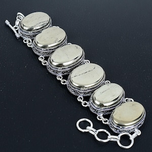 Bracciale in pirite dorata naturale Apache Bracciale in argento sterling 925 Bracciale in pietra preziosa di pirite Bracciale fatto a mano Bracciale in pirite Regalo di Natale per amore
