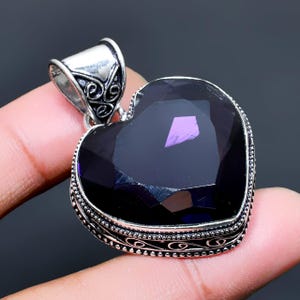 Lila Amethyst Herz Anhänger 925 Sterling Silber Anhänger Amethyst Herz Edelstein Handgemachter Anhänger Designer Anhänger Geschenk für Verlobung