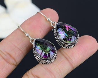 Beautiful Mystic Topaz Earring 925 Sterling Silver Earring Mystic Topaz Gemstone Handmade Earring Adjustable Earring Gift For Anniversary