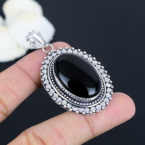 Oval Black Onyx Pendant: Handmade 925 Sterling Silver Gemstone
