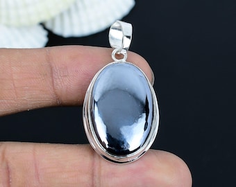 Handmade Oval Shungite Pendant: 925 Sterling Silver Gemstone