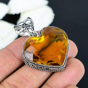 Wunderschöner Citrin Herz Anhänger 925 Sterling Silber Anhänger Citrin Herz Edelstein Handgemachter Anhänger Designer Anhänger Geschenk zum Jahrestag