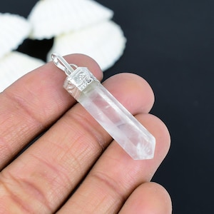 Clear Quartz Pencil Pendant: 925 Sterling Silver Gemstone