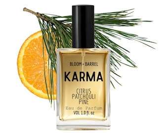 Perfume Karma: Aroma cítrico a naranja brasileña, pachulí y pino.