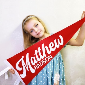 Large pennant flag, custom felt name flag 32x12, personalized house warming gift, lake house decor, wool pennant flag