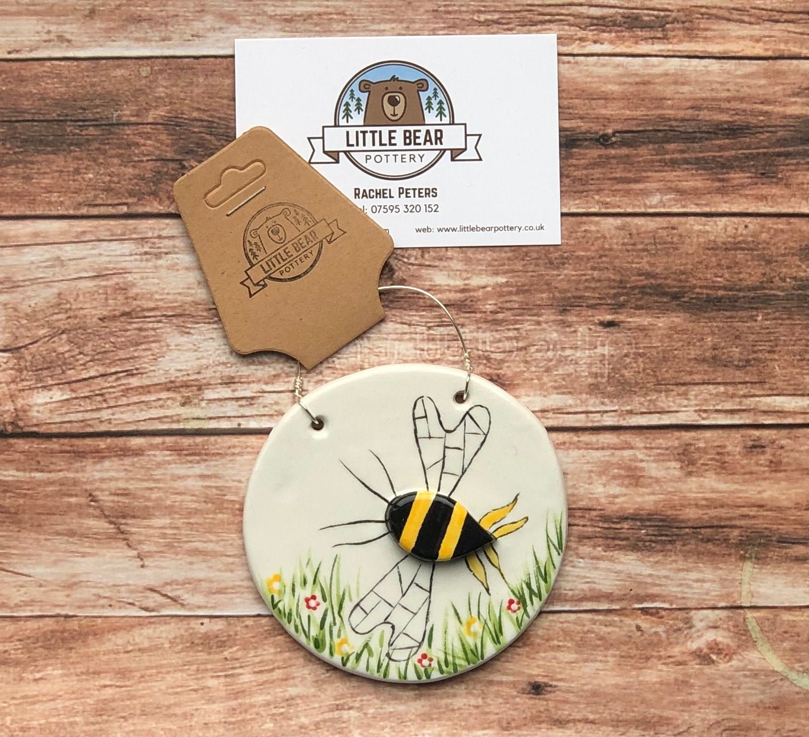 Handmade ceramic Bee with Wildflowers round decoration Etsy
