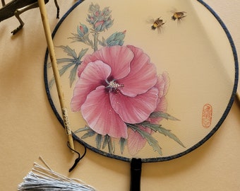 Hand painted Chinese silk fan. Asian Interiors decor. Dancing Accessories. Traditional Oriental Art.