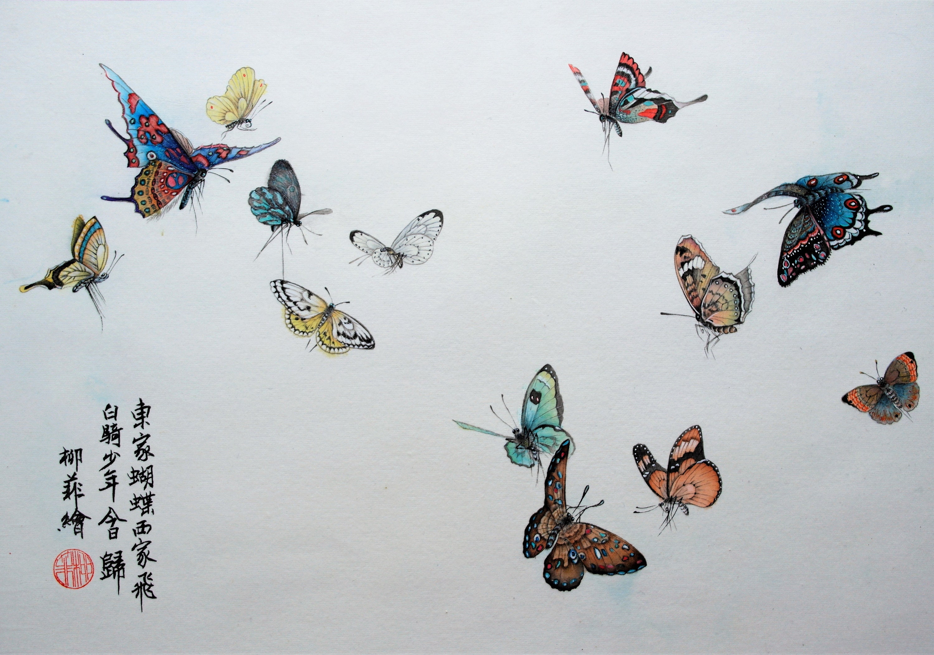 Butterflies. Original Chinese Ink Painting. Traditional