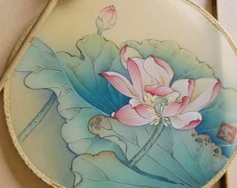 Hand painted Chinese silk fan. Asian Interiors decor. Dancing Accessories. Traditional Oriental Art.