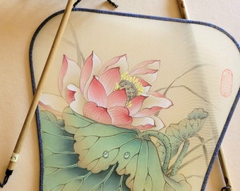 Hand painted Chinese silk fan. Asian Interiors decor. Dancing Accessories. Traditional Oriental Art.