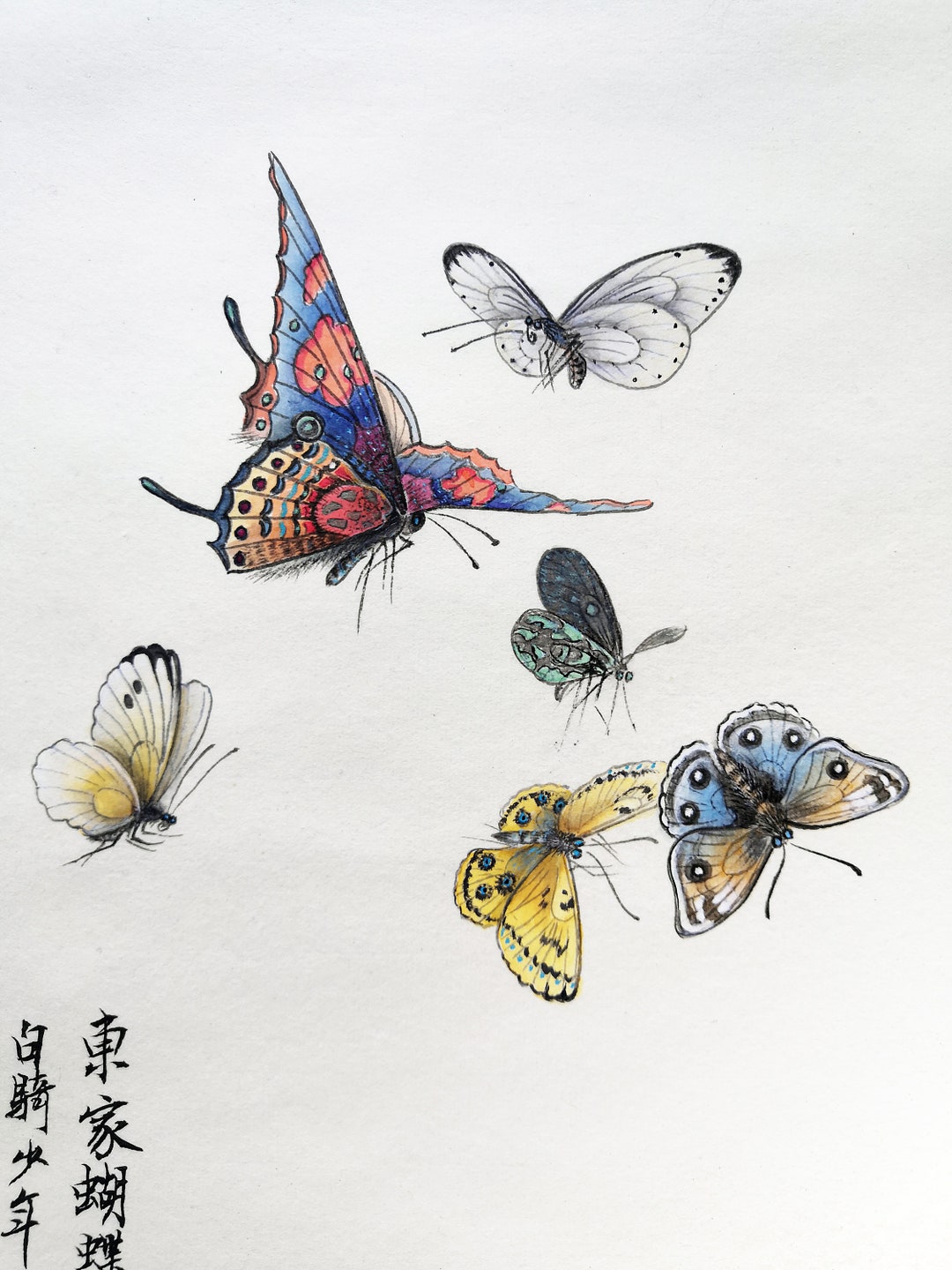 Chinese Butterfly Art Print 8 X 10 Asian Woman With Butterflies Whimsical  Eastern 