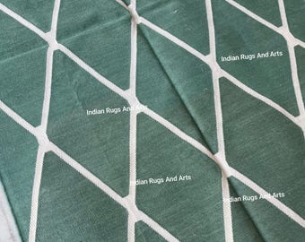 Cotton Green Rug 9x12, Green Cotton Rug 8x10, Geometrical Cotton Rug, Modern Green Rug, 9x12 Green Kilim Rug, Flatweave Green Rug