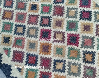 Handwoven Wool Kilim Rug, Geometric Flatweave Area Rug, Cream Black Multicolor Boho Rug, Southwestern Tribal Carpet, Handmade Wool Rug,