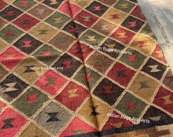 Wool Jute Kilim Rug 9x12, Jute Area Rug, 10x12 Jute Rug, Kilim Area Rug 9x12, Handmade Kilim Rug, Wool Jute Rug