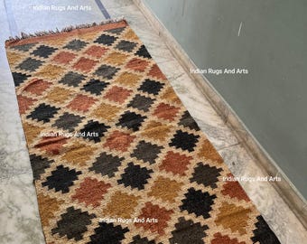 手織りキリム階段ランナーラグ：ジュート＆ウール（2.5 x 28フィート