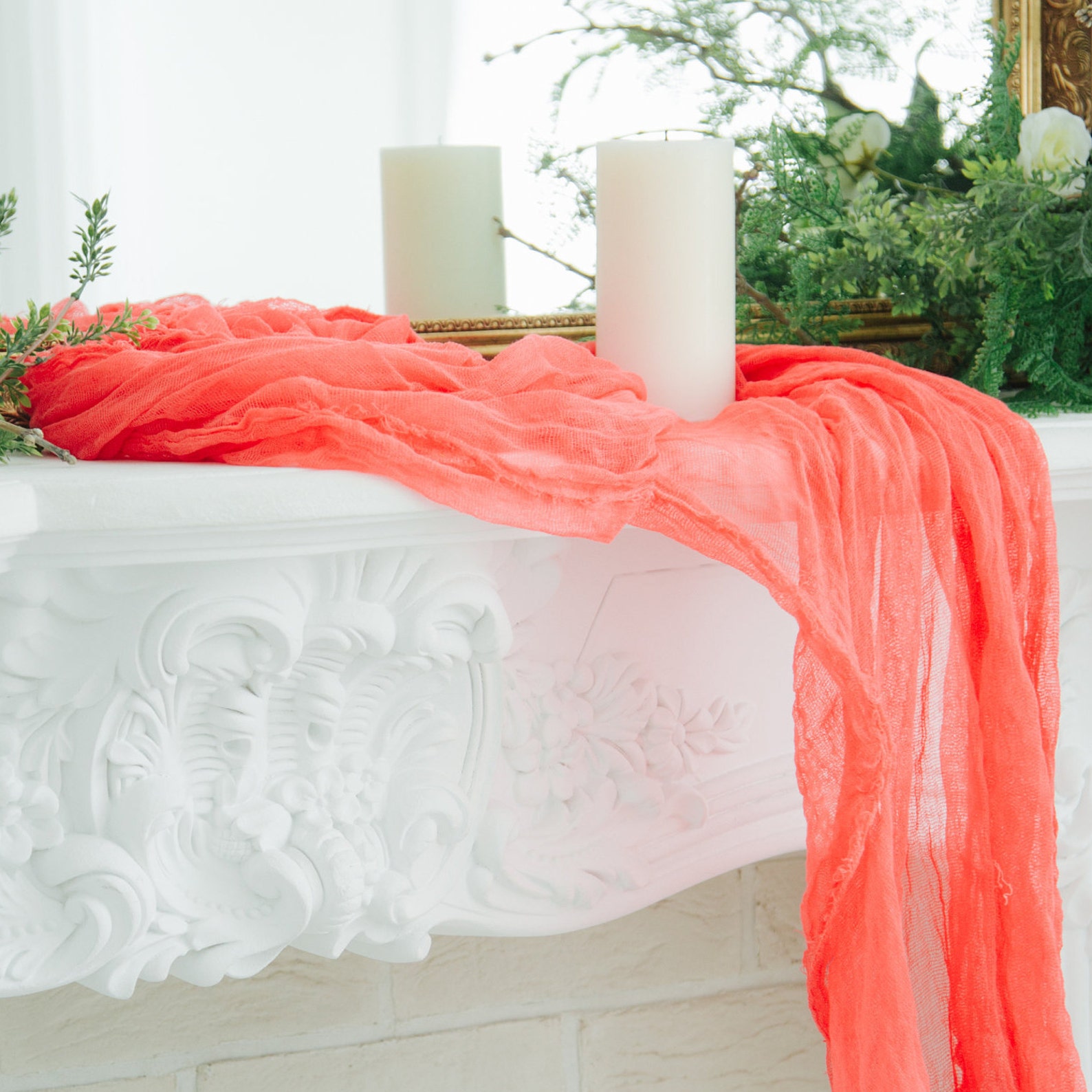 Coral Gauze runner Coral wedding Cheesecloth table runner Boho Etsy