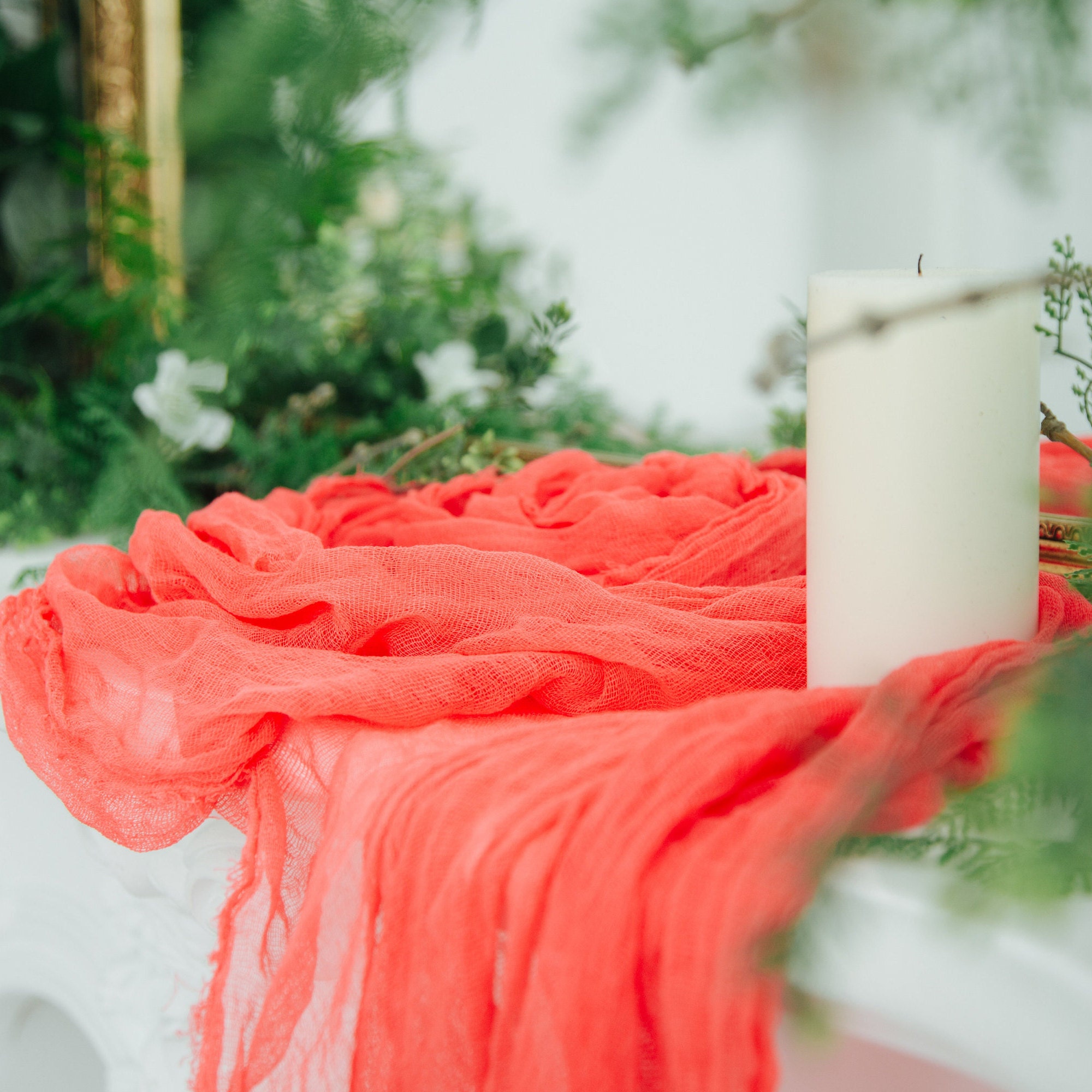 Coral Gauze runner Coral wedding Cheesecloth table runner Boho Etsy
