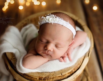Very charming and shabby white headband for a girl,baby wreath,infant headband,photoshoot prop,newborn halo,baby tieback, crown