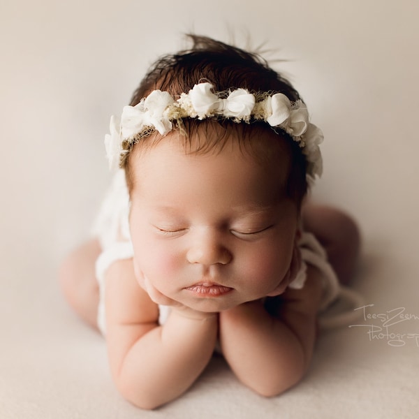 Very romantic and tender white silk baby girl headpiece ,baby halo,girl crown,newborn photography prop,photoshoot,tieback prop, bow headband