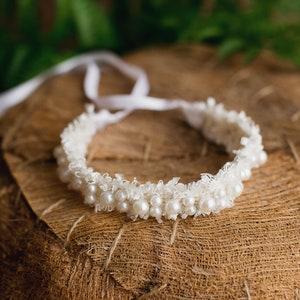 Mooie en feestelijke hoofdband met parels, pasgeboren hoofdband, fotoshootrekwisiet, babyhalo, vakantiezendspoel