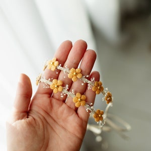 Tender and beautiful Naples yellow baby girl headband, baby flower halo, girl flower crown, newborn photography, photoshoot,tieback prop