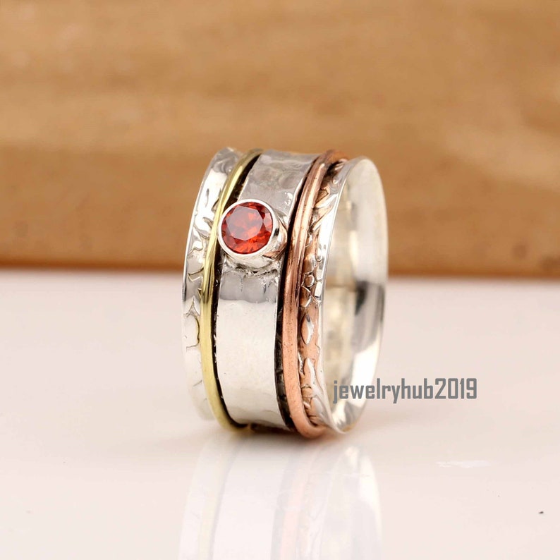 Garnet Spinner Ring Solid 925 Sterling Silver Ring Red Garnet Ring Spinner Meditation Ring Meditation Band Handmade Ring Best Gift for All