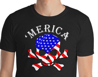 American Flag Skull T-Shirt - Patriotic 4th of July Tee