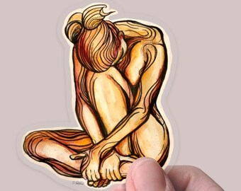 Watercolor orange woman sticker, matte vinyl sticker, clear backing, decal sticker for laptops, cars, hydroflask, toolbox, waterproof