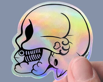 Cat skull illusion sticker, holographic vinyl sticker, matte sticker, decal sticker for laptops, cars, hydroflask, toolbox, waterproof