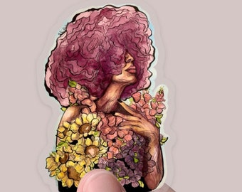 Watercolor woman sticker, vinyl sticker, matte sticker, clear backing, decal sticker for laptops, cars, hydroflask, toolbox, waterproof