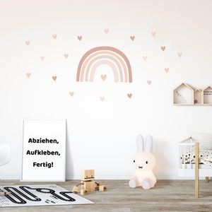 Regenbogen Wandtattoo Kinderzimmer Wandsticker Klebebogen Pastell Herzchen Babyzimmer Wandaufkleber W90 zdjęcie 2