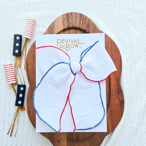 July 4th bows, summer bow, patriotic bows, large fable bow, red white blue bows, 4th of july bows, toddler girl bow, long tail bow