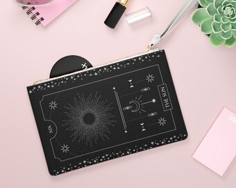 Tarot Card Bag Sun and Moon Bag Vegan Leather Clutch Witchy Purse Celestial Bag for Crystals & Oracle Cards Spiritual Astrology Gifts