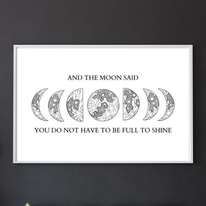 Moon Phase Quote Wall Decor | Celestial Art Print  | Inspirational Quote Moon Phases Poster Minimalist Print Witchy Decor & Wall Hanging