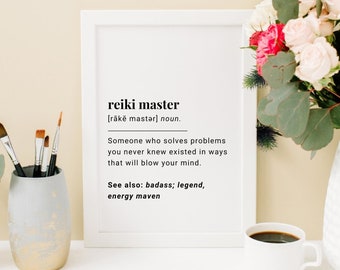 Funny Reiki Master Definition Poster, Black and White Print, Word Definition Art, Spiritual Wall Decor & Gifts