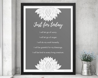 Framed Reiki Poster Reiki Master Gift & Spiritual Decor | Reiki Principles "Just for Today" Affirmation Wall Art