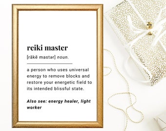 Reiki Master Definition Poster, Black and White Print, Word Definition Art, Spiritual Wall Decor & Gifts