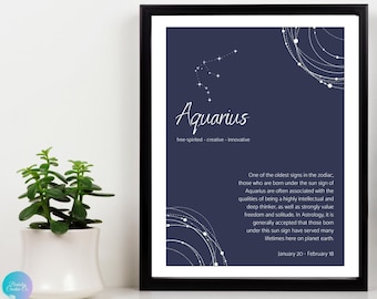 Aquarius Poster Art Print | Aquarius Zodiac Gift & Star Sign Decor