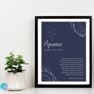 Aquarius Poster Art Print | Aquarius Zodiac Gift & Star Sign Decor